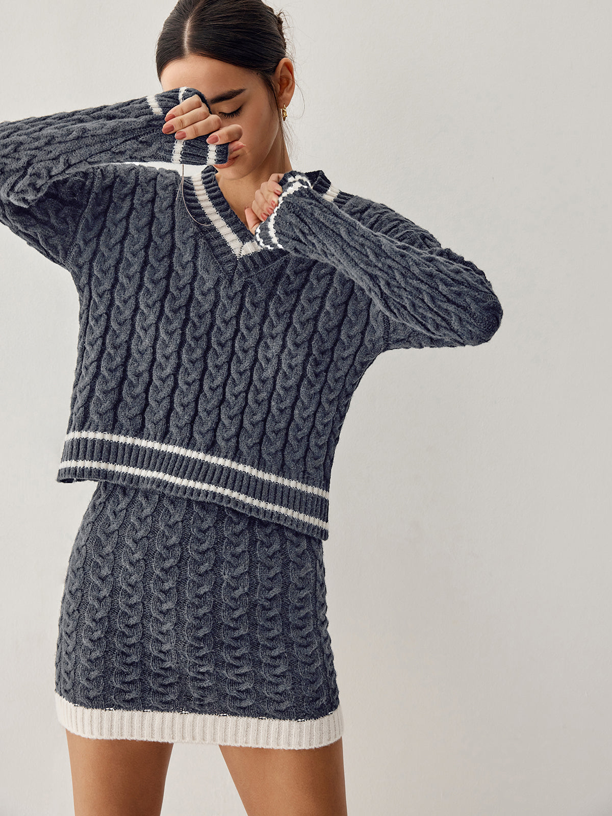 Cable Knit Sweater Skirt Set