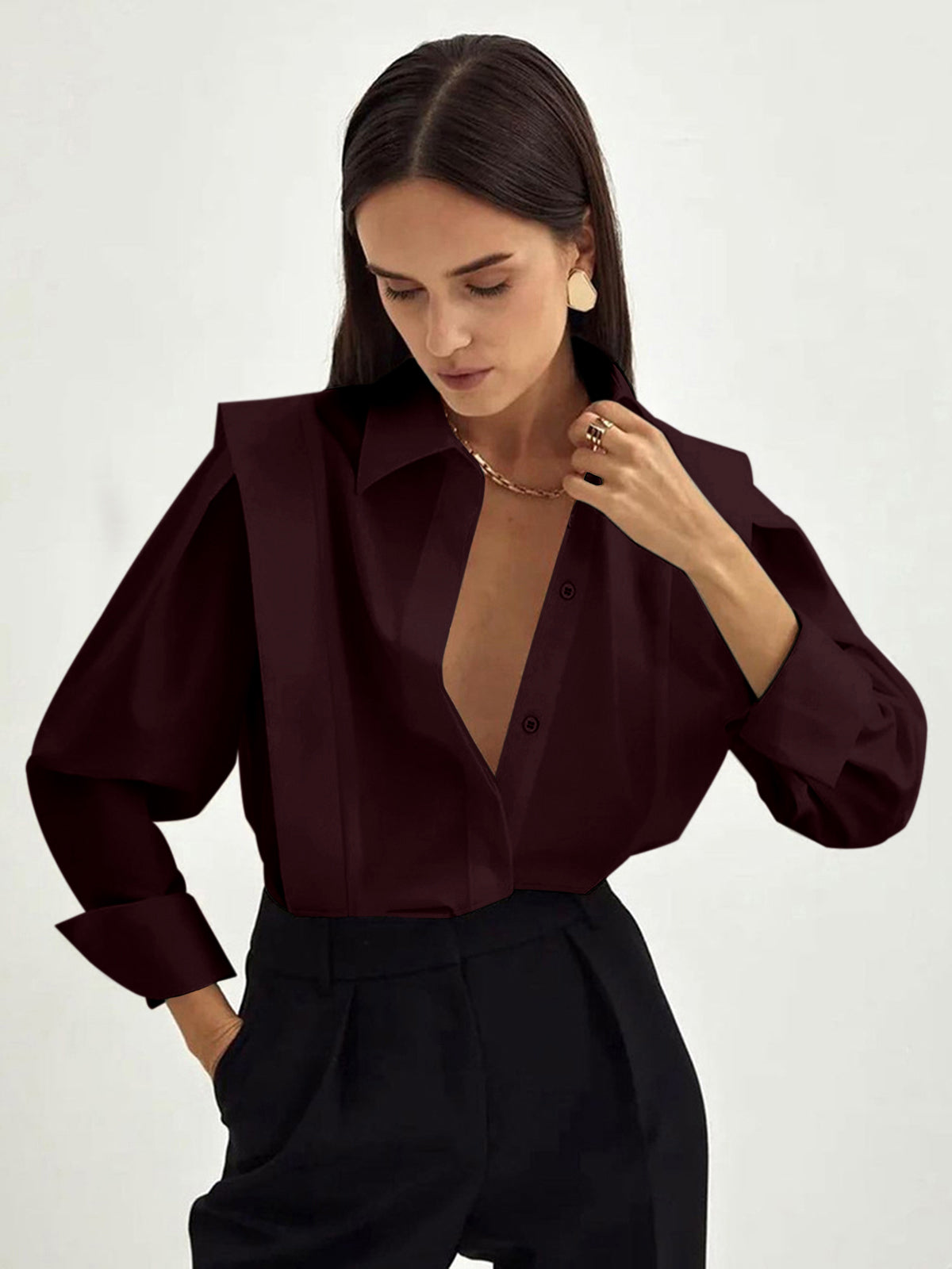 Classic Collared Button-Front Blouse