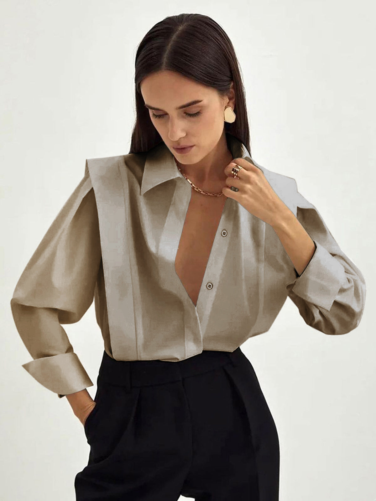 Classic Collared Button-Front Blouse