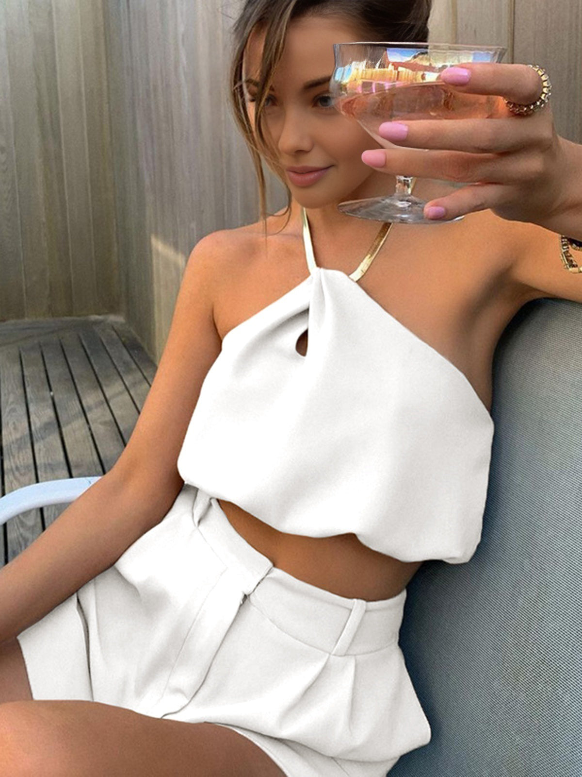 Summer White Halter Crop Top