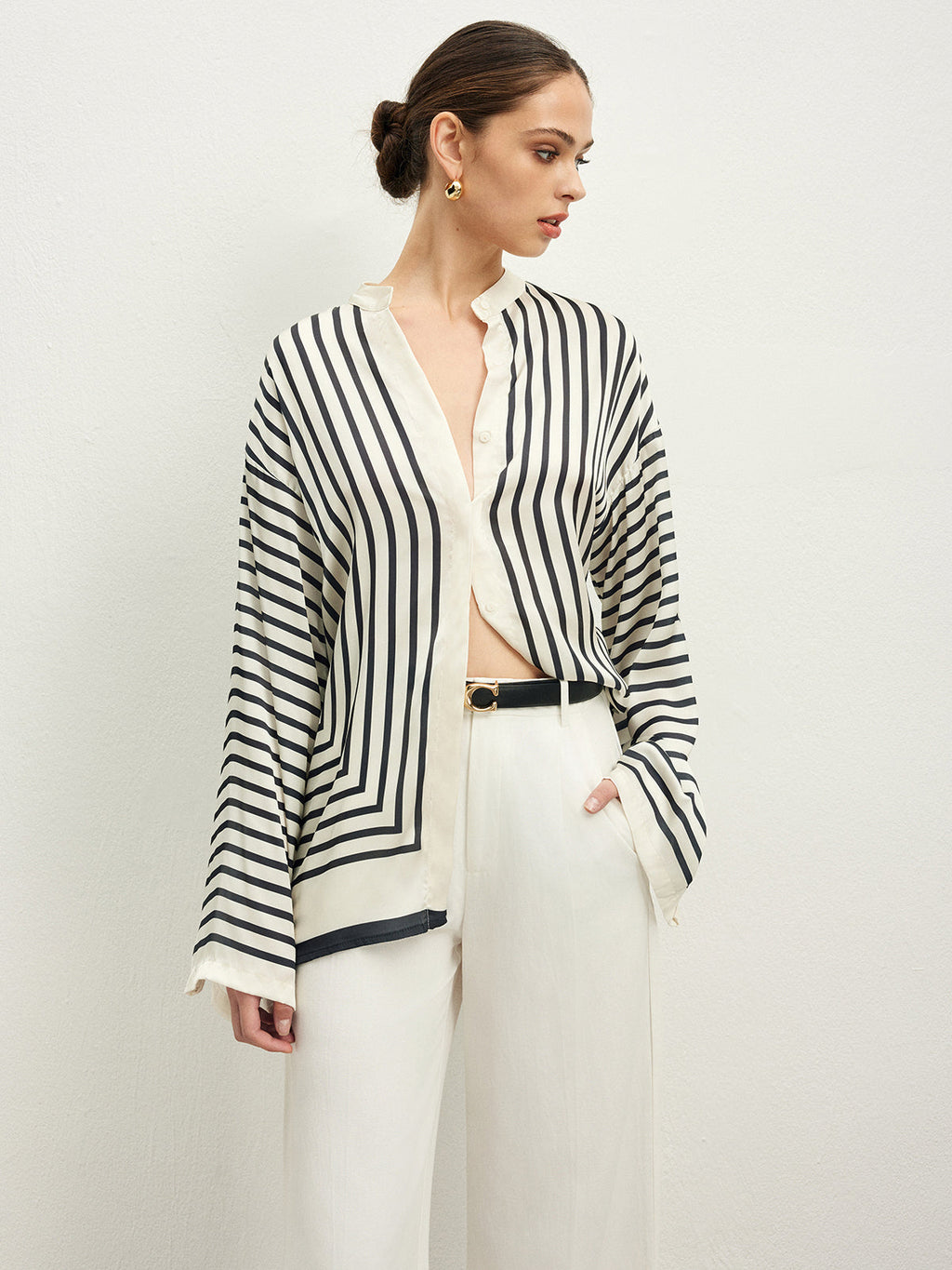 Geometric Striped Long Sleeve Blouse