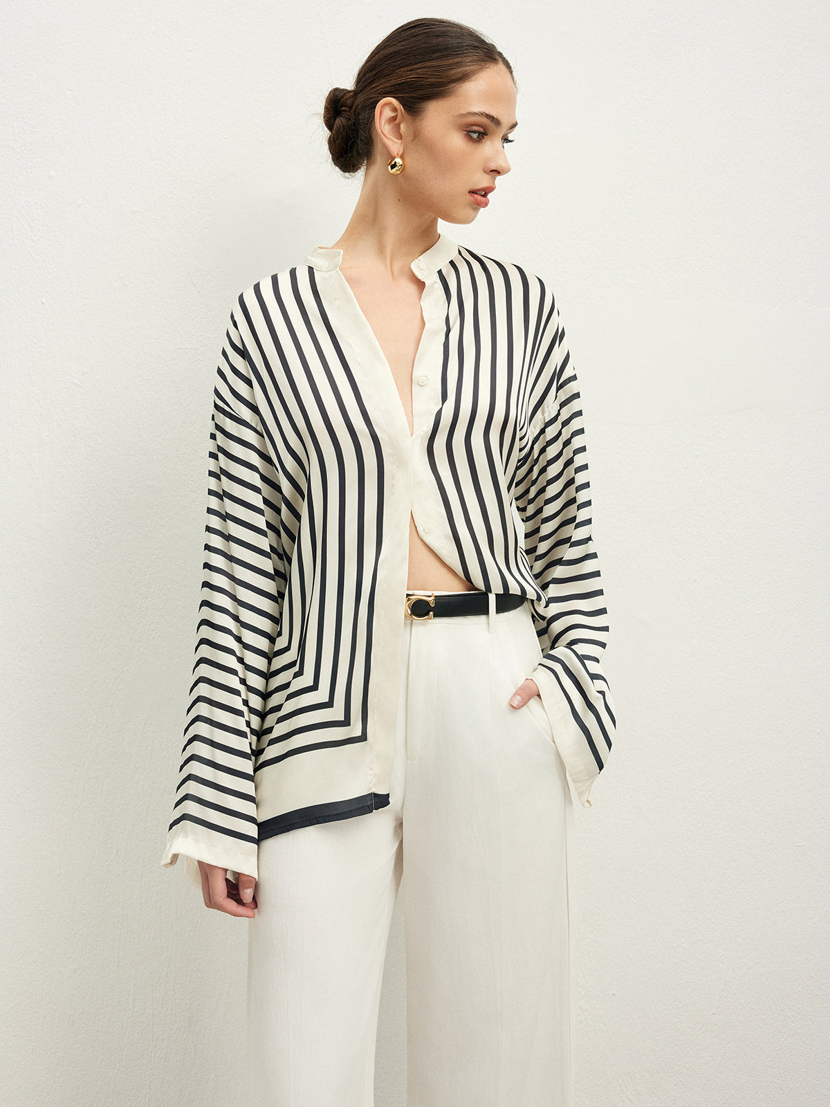 Geometric Striped Long Sleeve Blouse