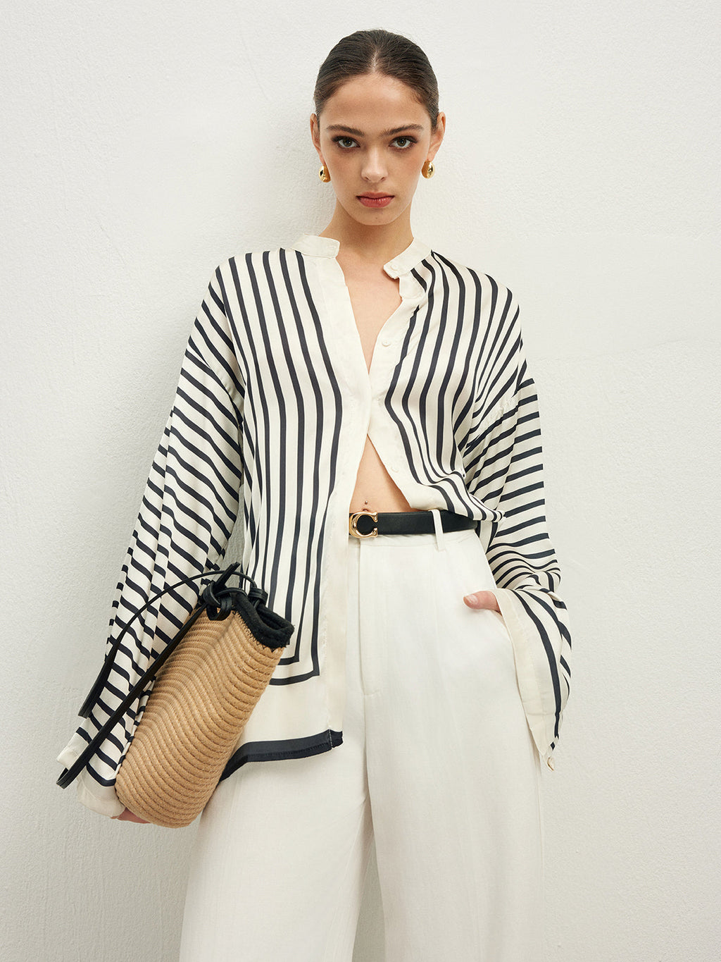 Geometric Striped Long Sleeve Blouse