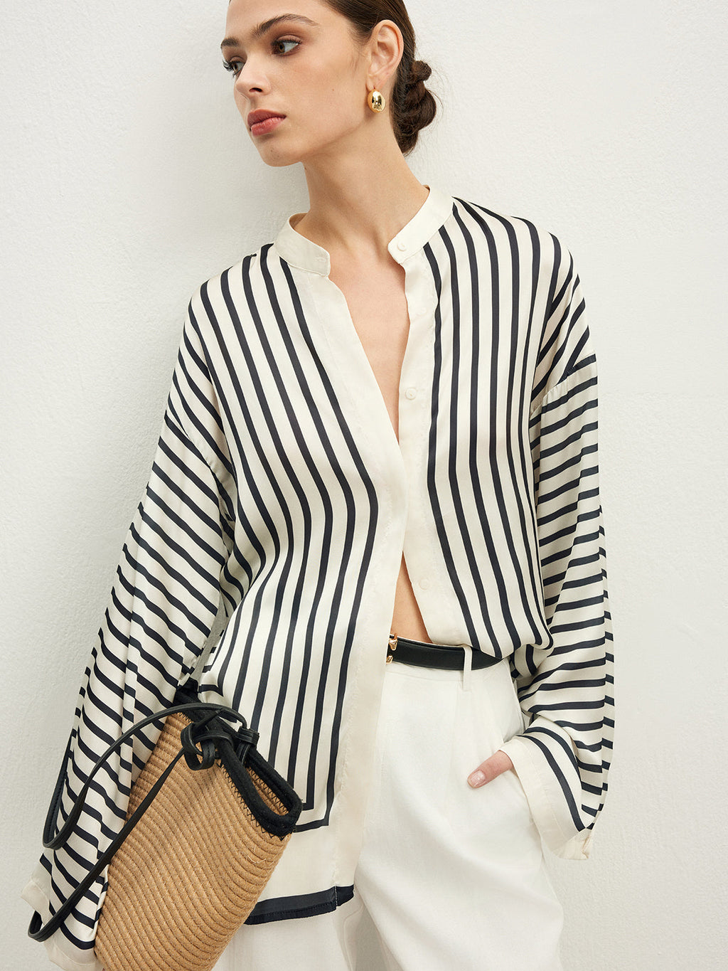 Geometric Striped Long Sleeve Blouse