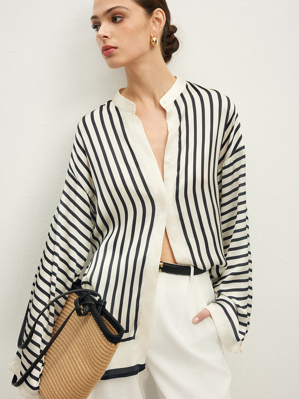 Geometric Striped Long Sleeve Blouse
