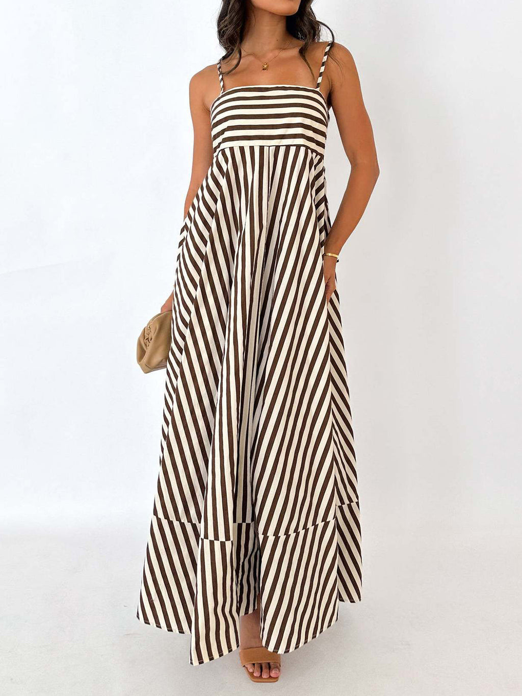Striped Pleated Maxi Dress