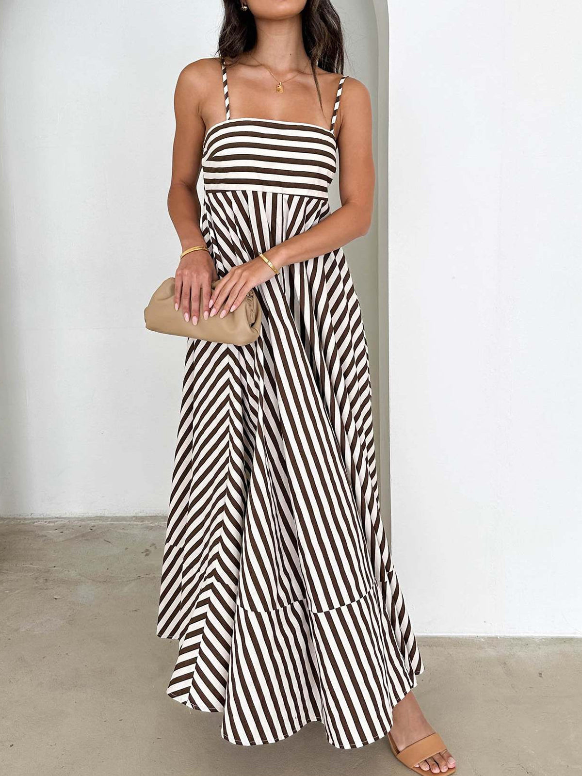 Striped Pleated Maxi Dress