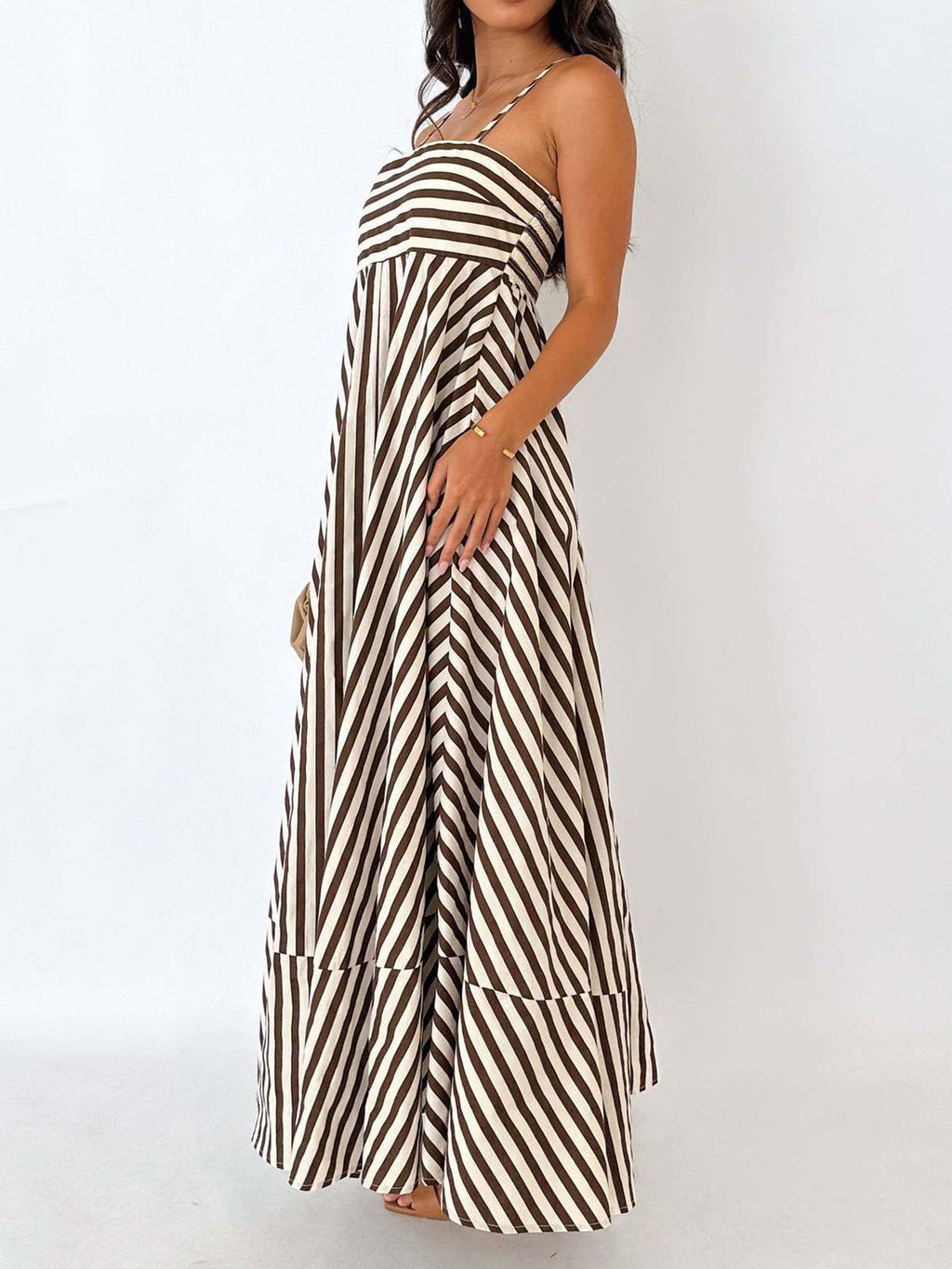Striped Pleated Maxi Dress