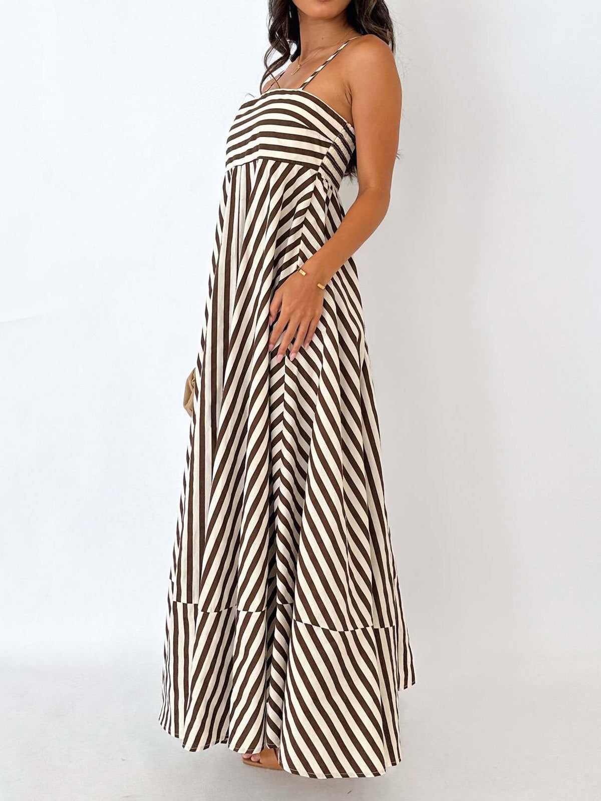 Striped Pleated Maxi Dress