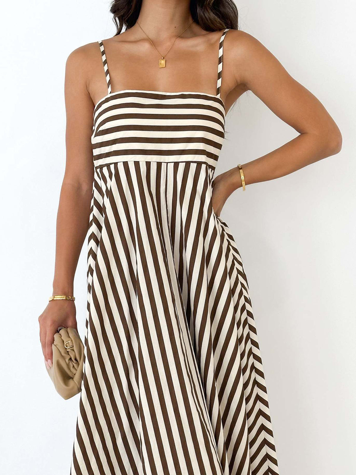 Striped Pleated Maxi Dress
