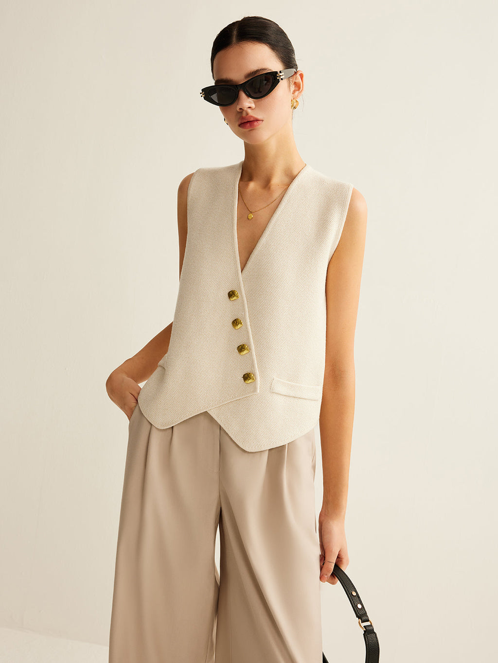 Asymmetrical Button Vest Top
