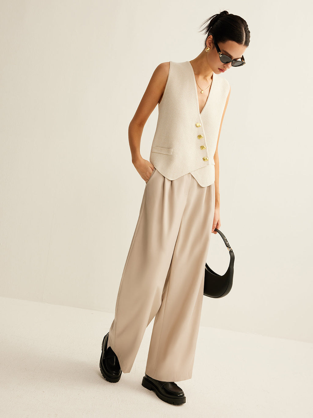 Asymmetrical Button Vest Top