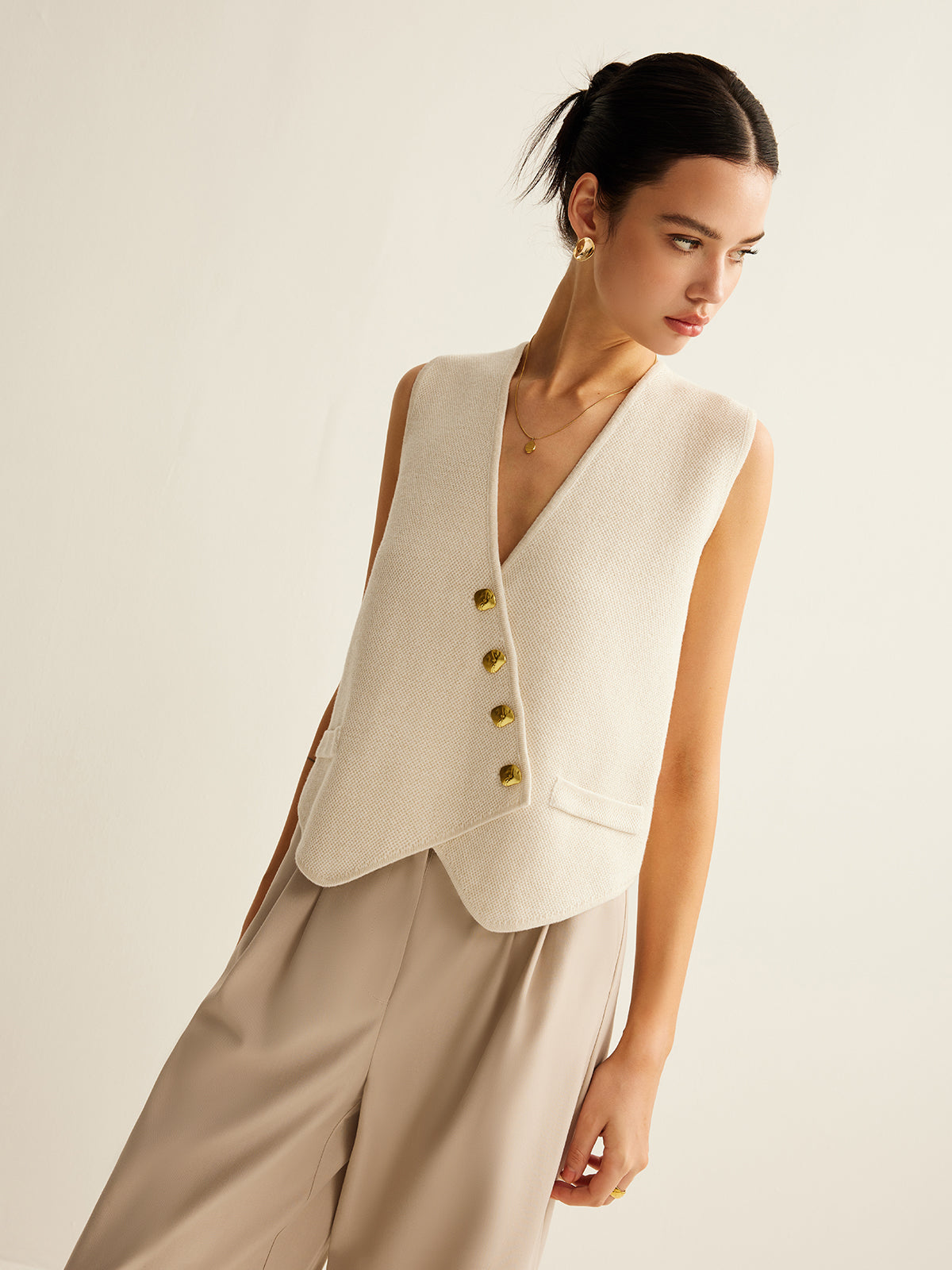 Asymmetrical Button Vest Top