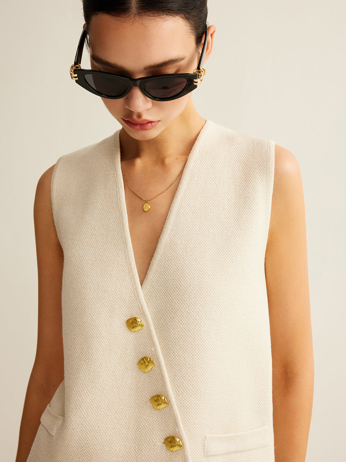 Asymmetrical Button Vest Top