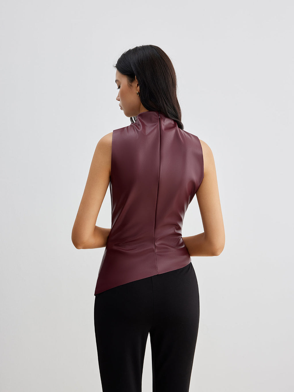 Draped Leather-Look Blouse