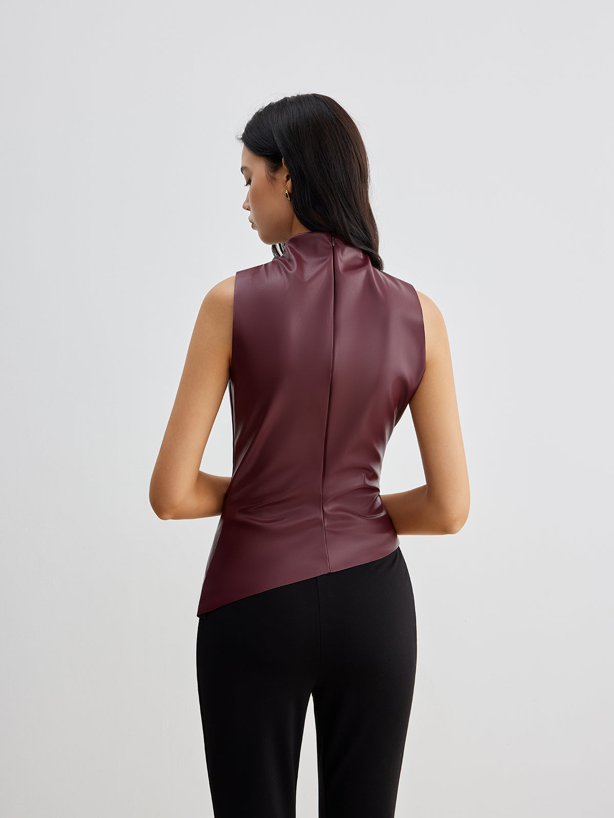 Draped Leather-Look Blouse