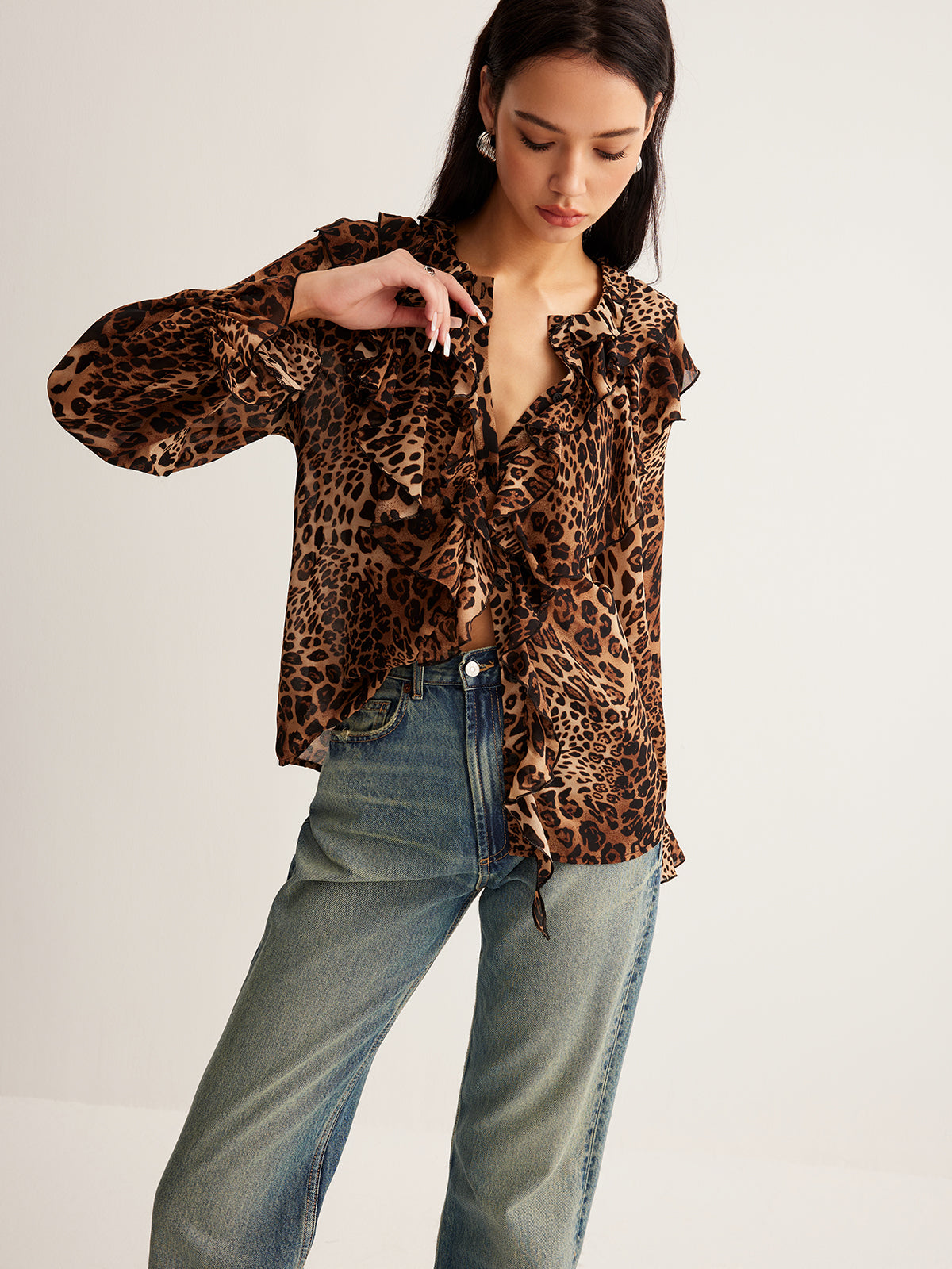 Leopard Ruffle Blouse