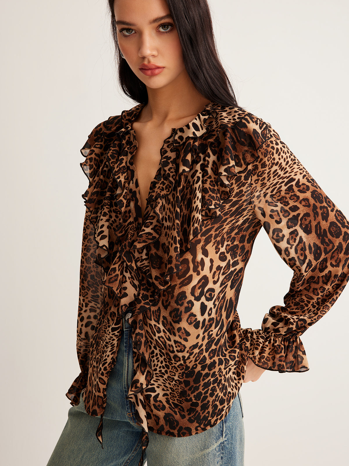 Leopard Ruffle Blouse