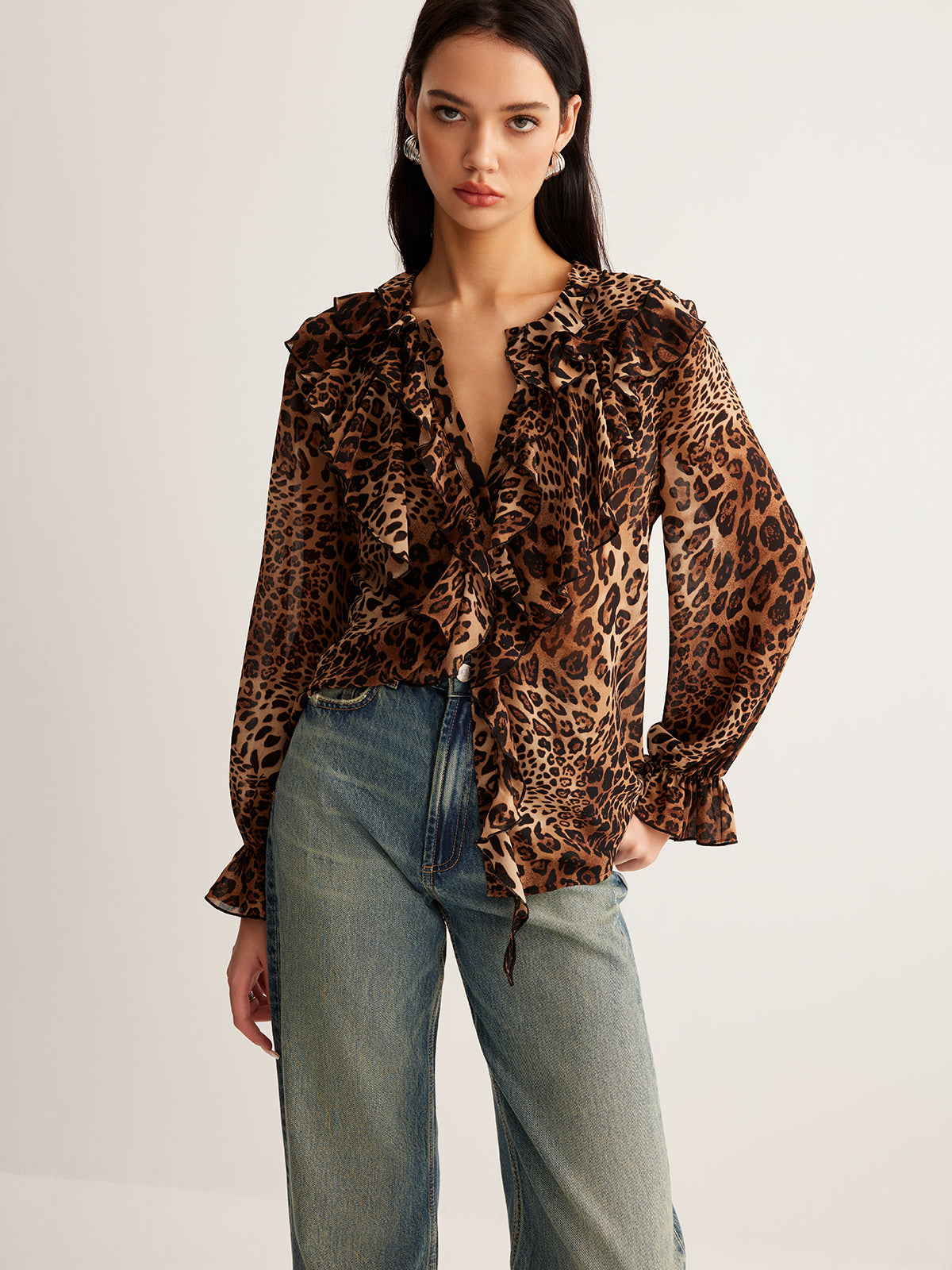 Leopard Ruffle Blouse