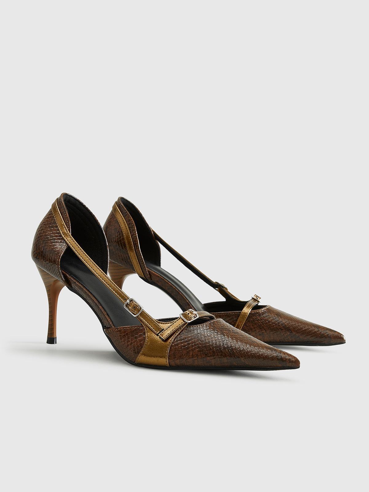 Snake Print Buckle Heels