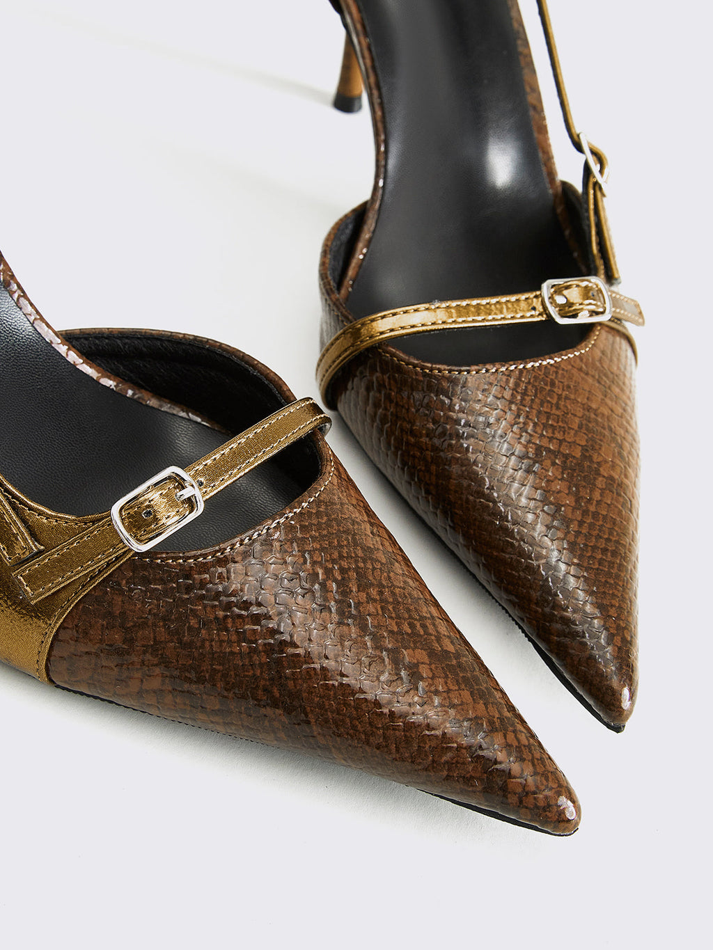 Snake Print Buckle Heels