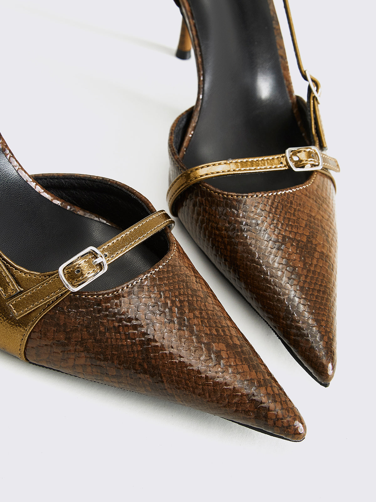 Snake Print Buckle Heels