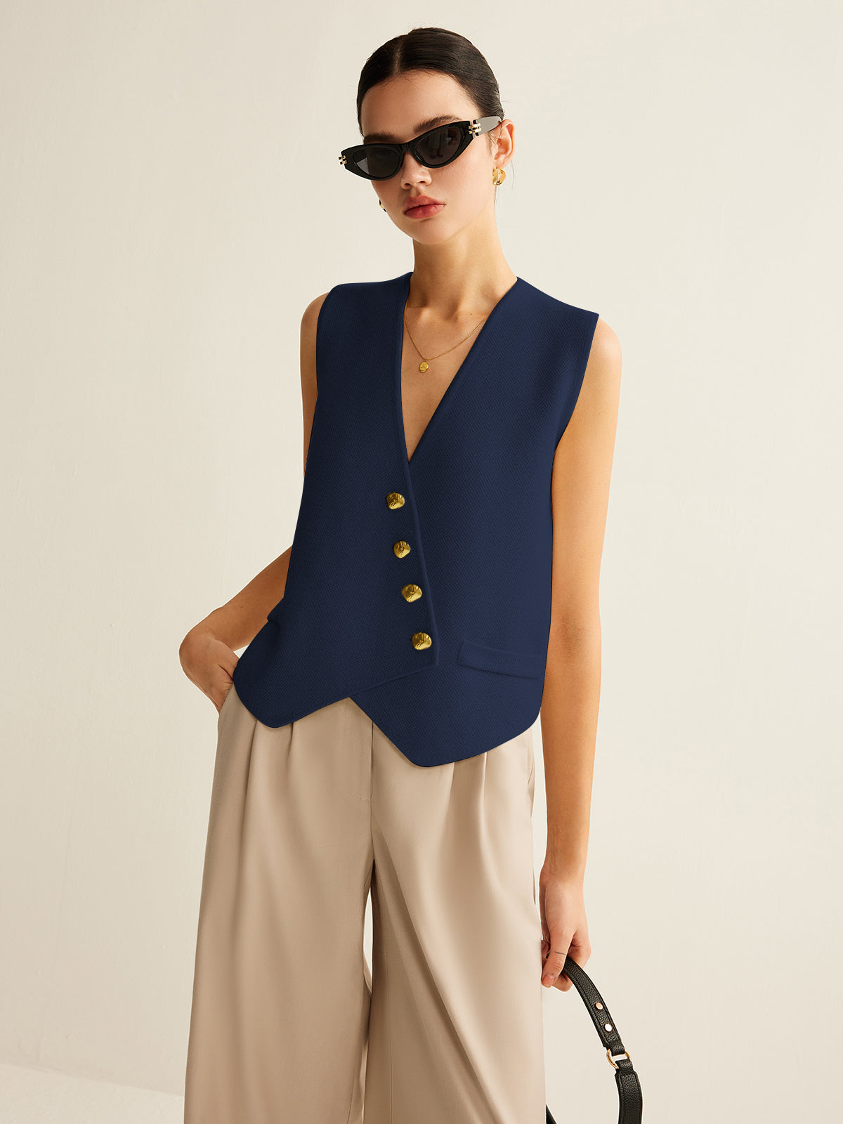 Asymmetrical Button Vest Top