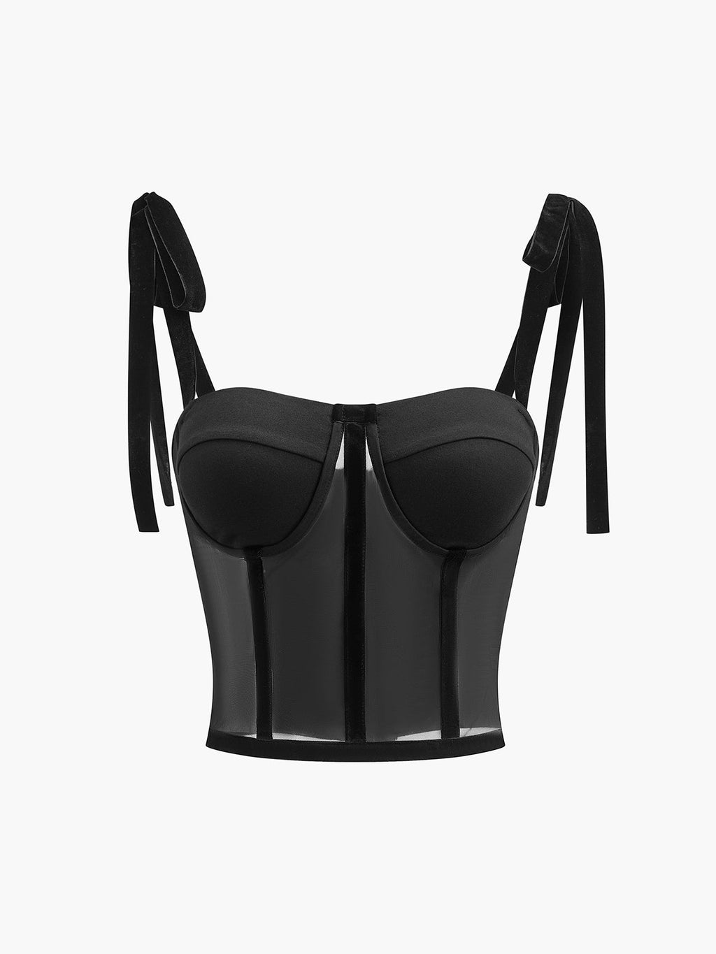Velvet Tie-Strap Mesh Top