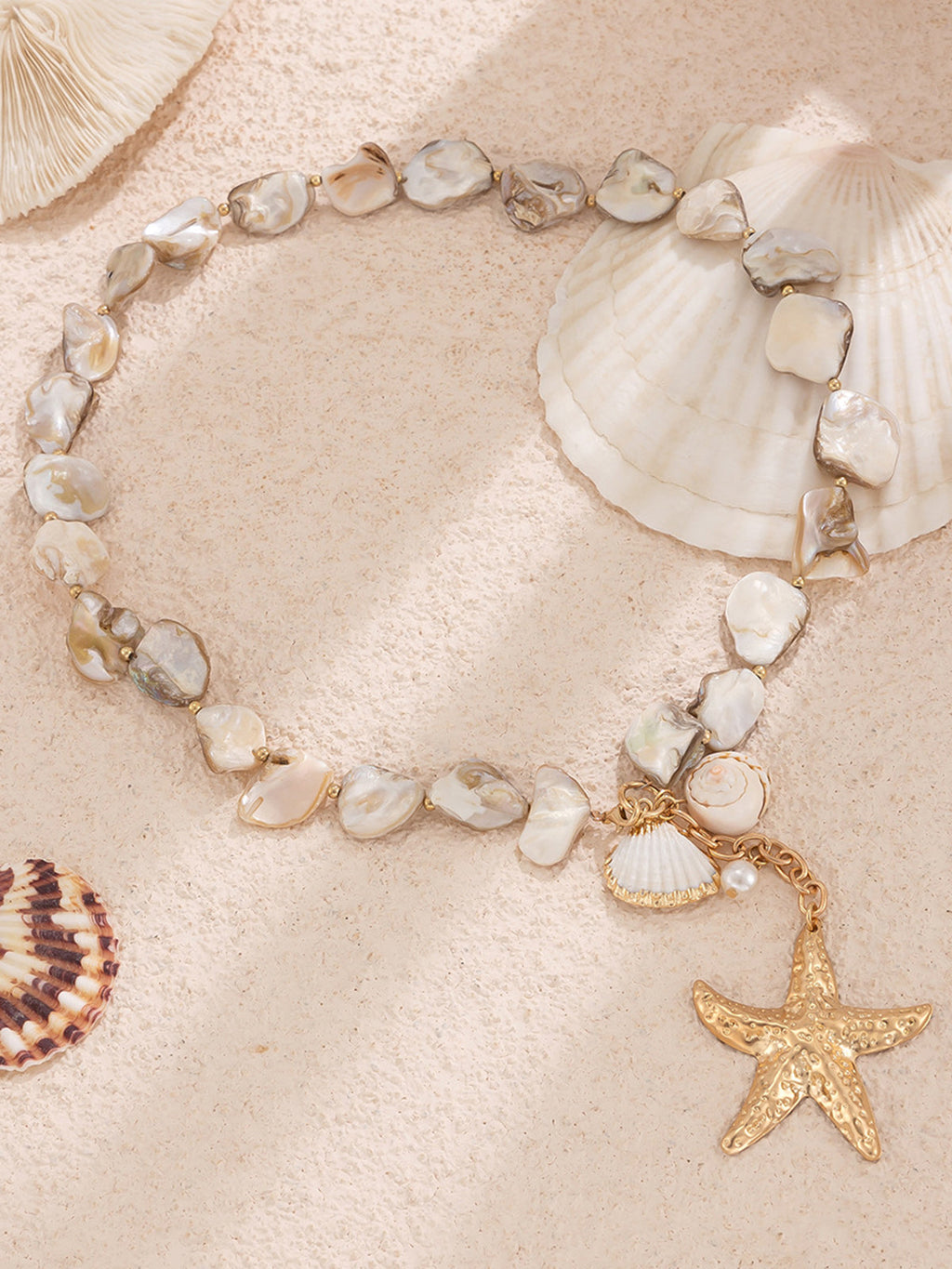 Coastal Baroque Pearl Shell Star Necklace