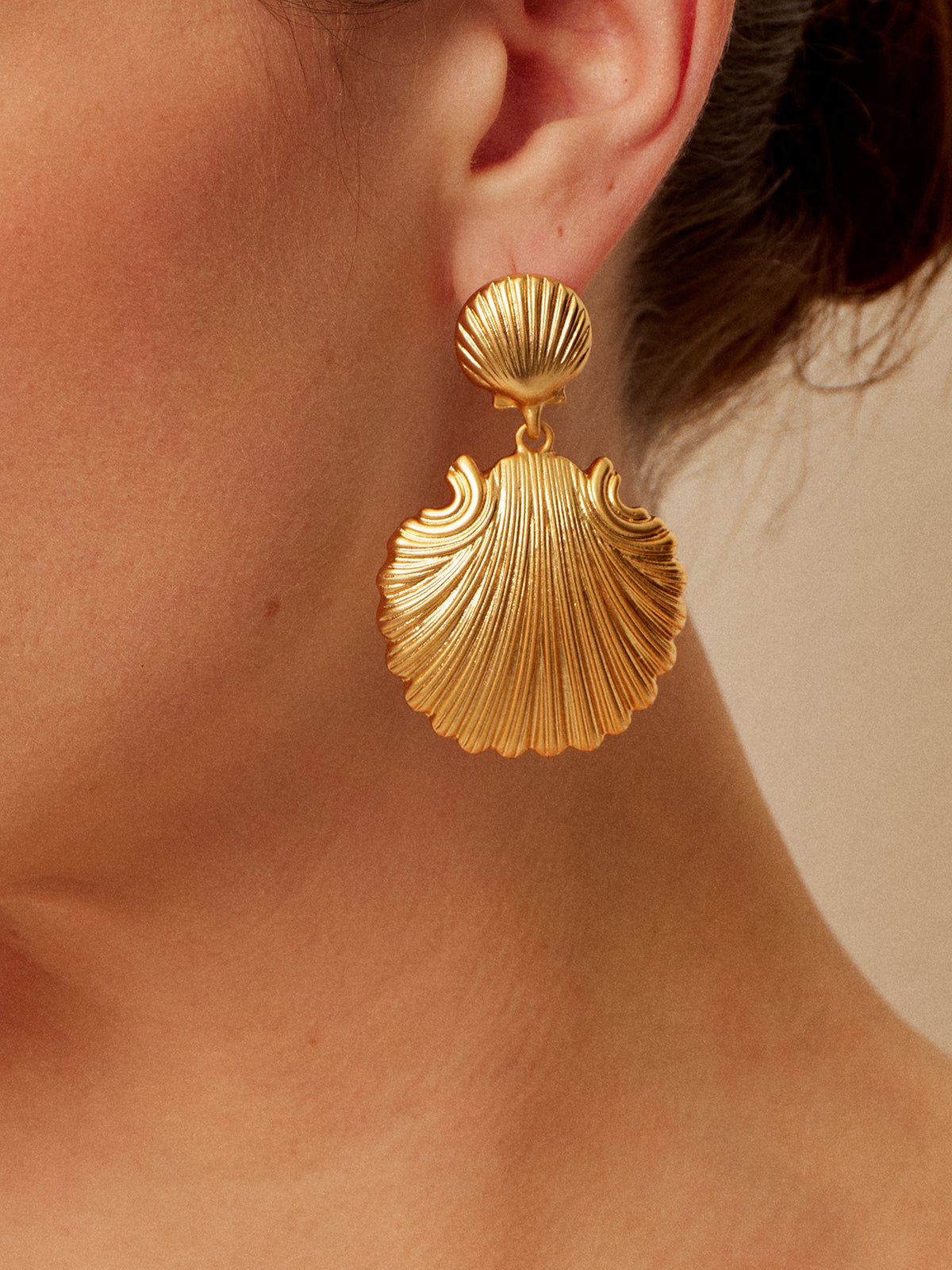 Textured Gold Shell Drop Earrings