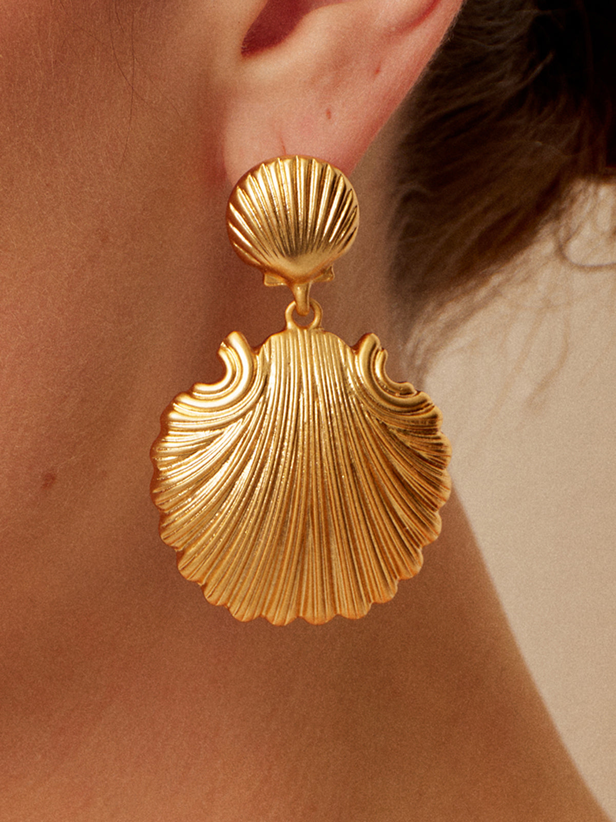 Textured Gold Shell Drop Earrings