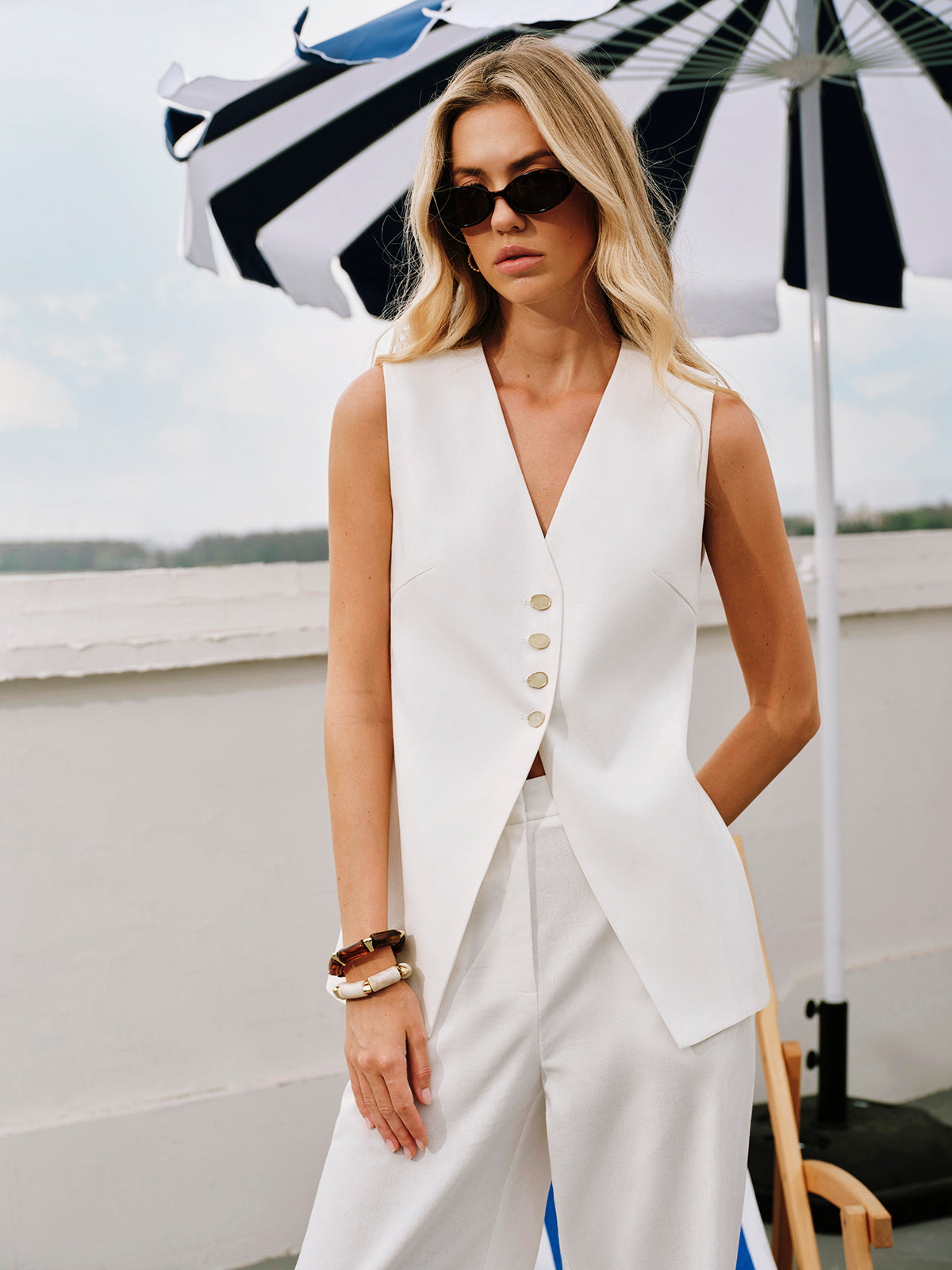 Sleeveless Button Vest Top