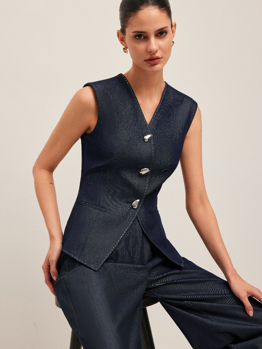 Contrast Stitching Peplum Vest