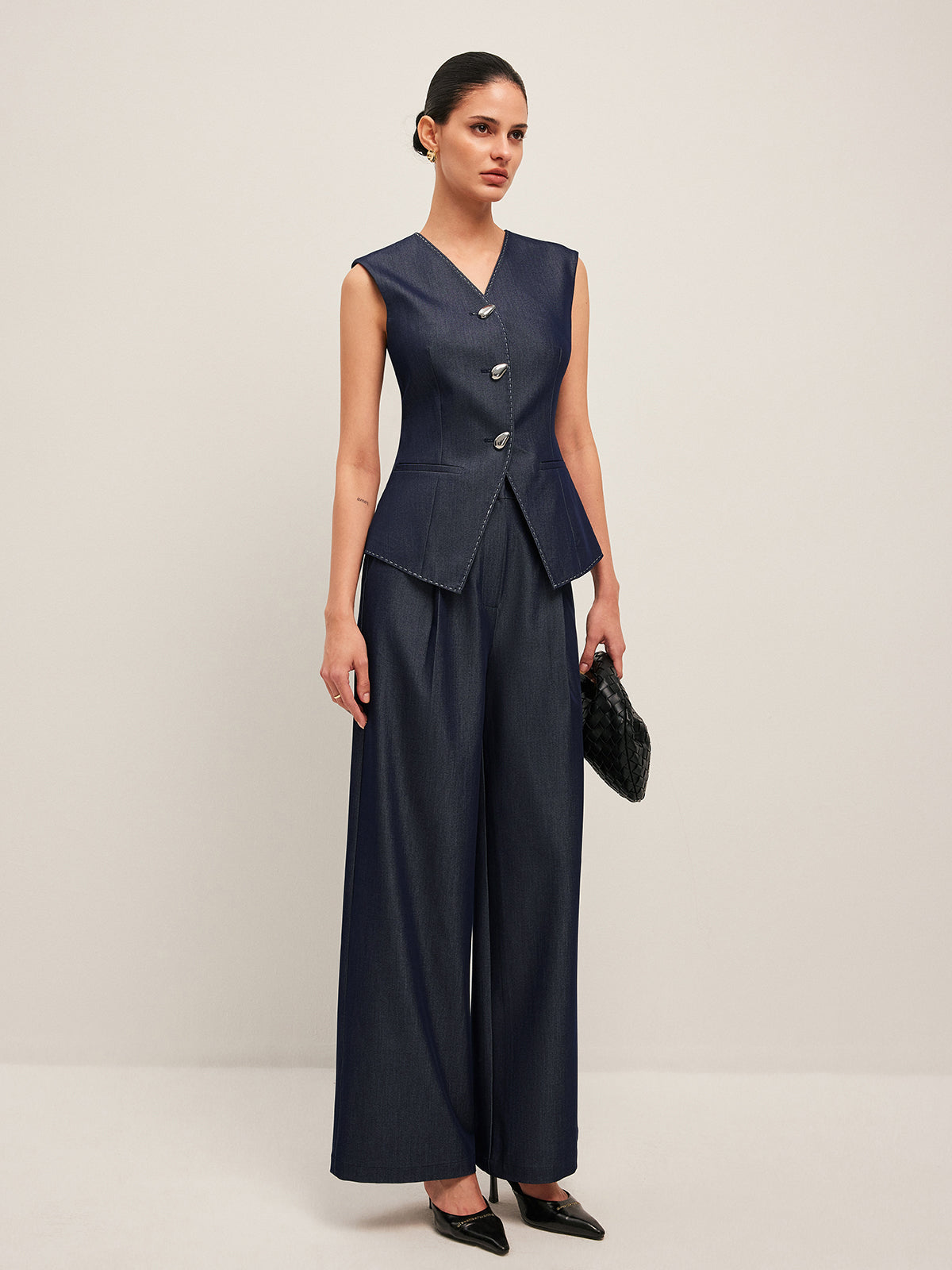 Contrast Stitching Peplum Vest