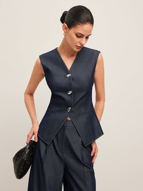 Contrast Stitching Peplum Vest