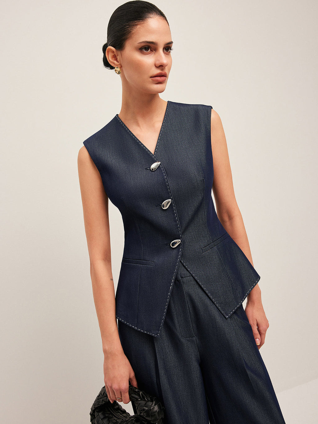 Contrast Stitching Peplum Vest