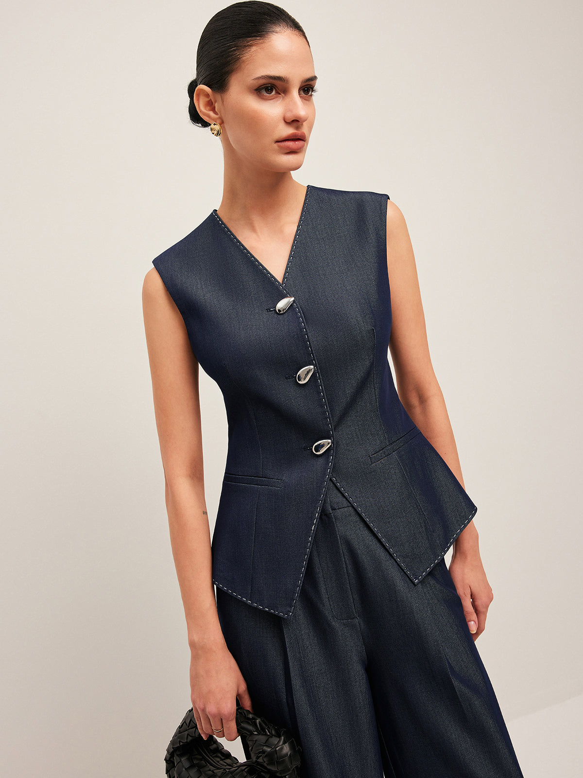 Contrast Stitching Peplum Vest