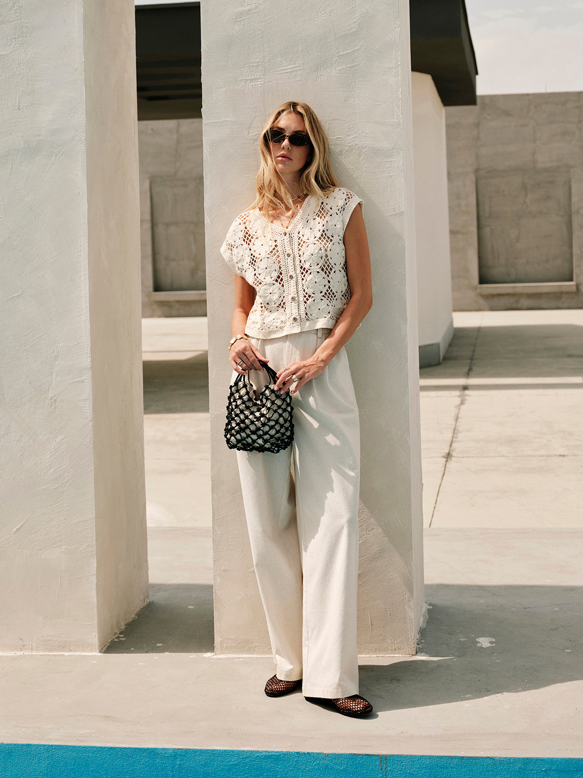 Jacquard Knit Short Sleeve Top
