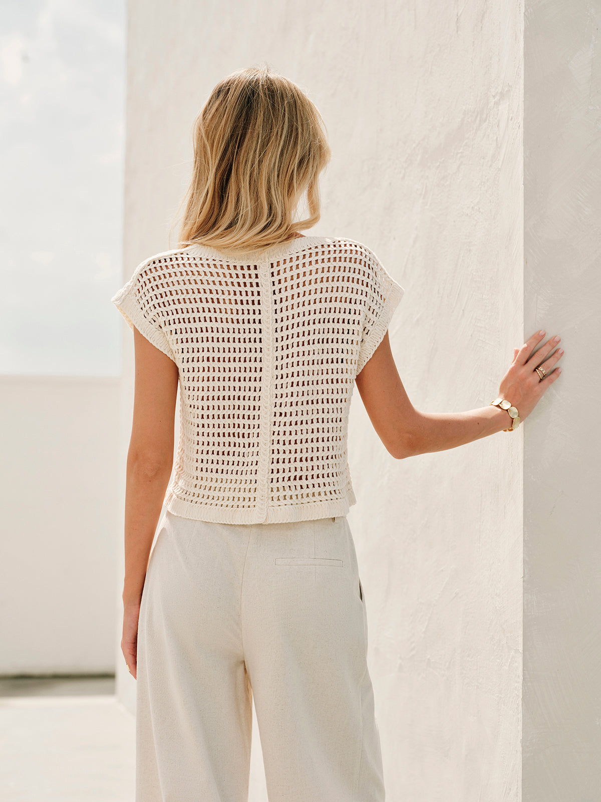 Jacquard Knit Short Sleeve Top