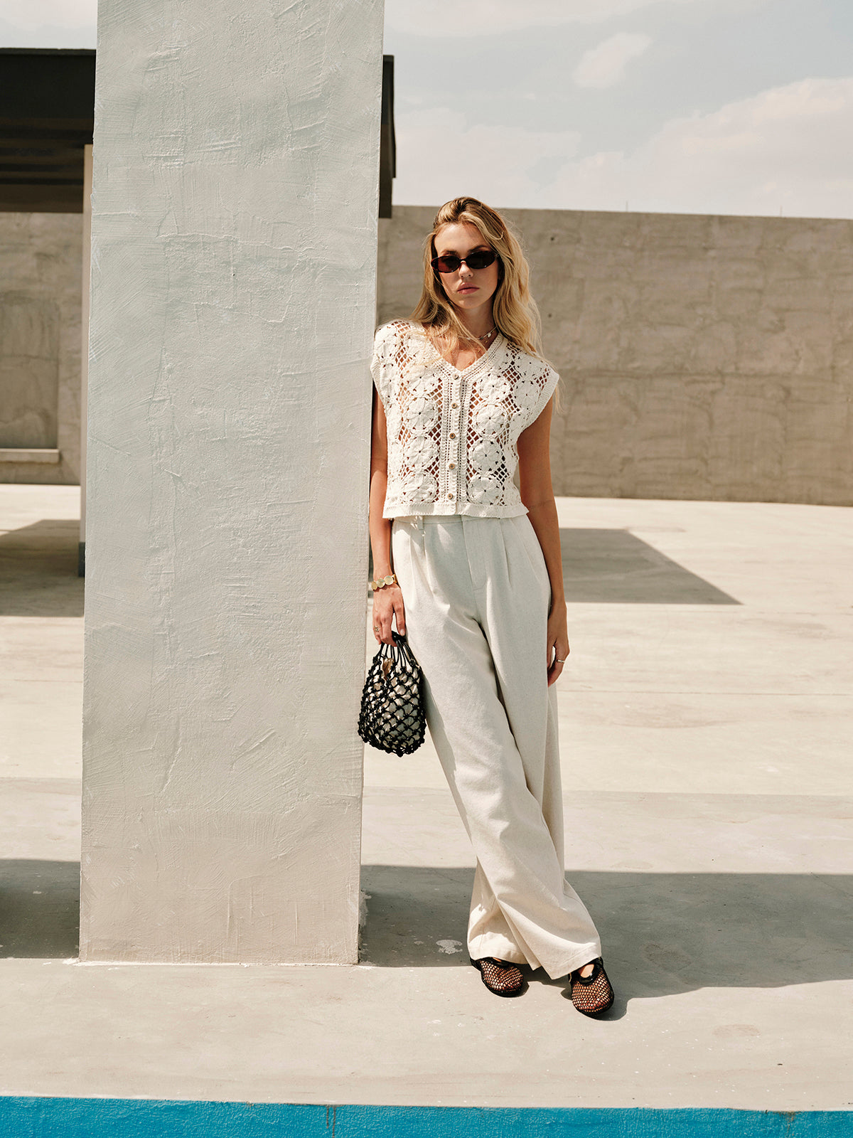 Jacquard Knit Short Sleeve Top