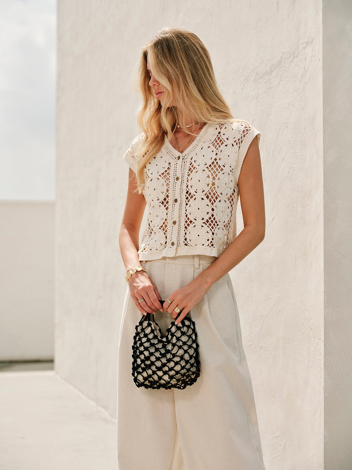 Jacquard Knit Short Sleeve Top