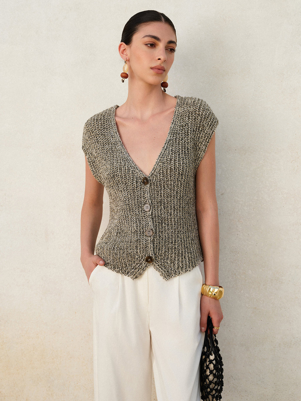 Textured Button Knit Vest