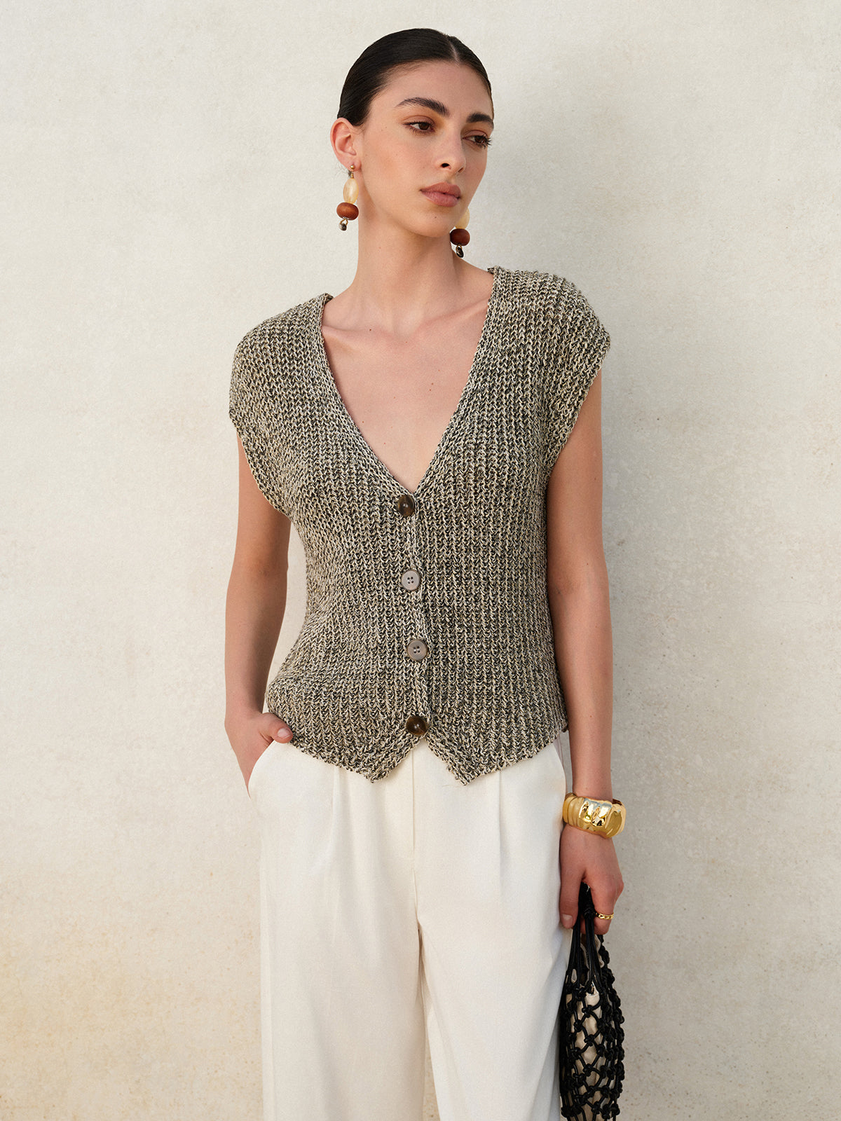 Textured Button Knit Vest