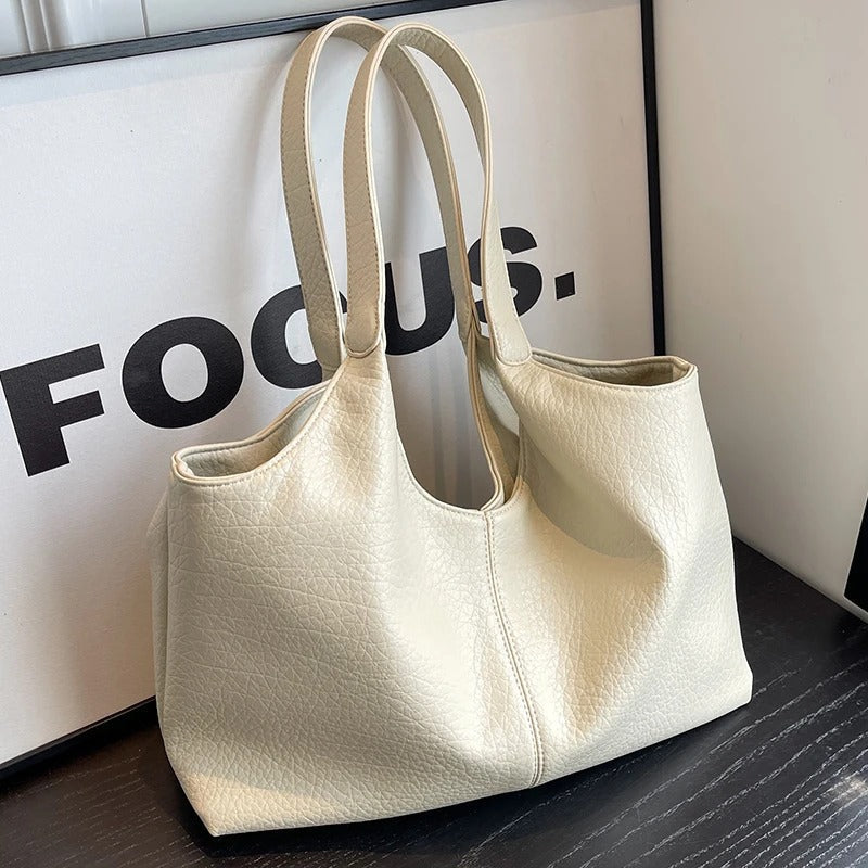 Oversized Slouchy Vegan Leather Shoulder Tote Bag