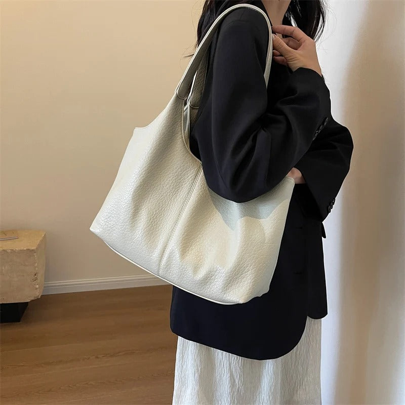Oversized Slouchy Vegan Leather Shoulder Tote Bag