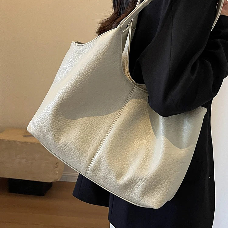 Oversized Slouchy Vegan Leather Shoulder Tote Bag