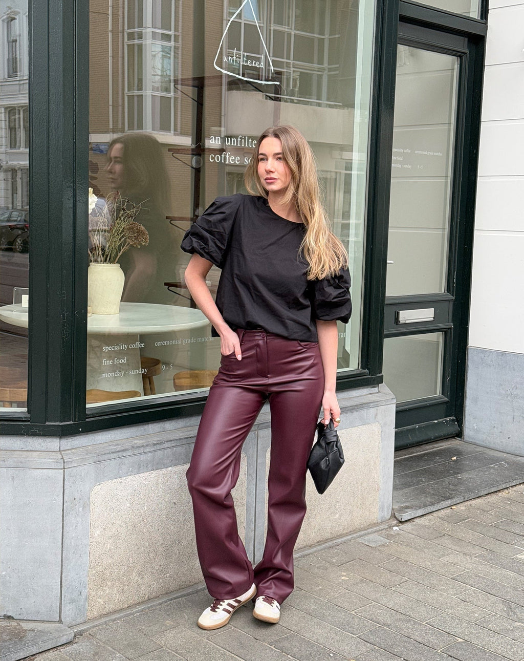Faux Leather Straight Leg Trousers