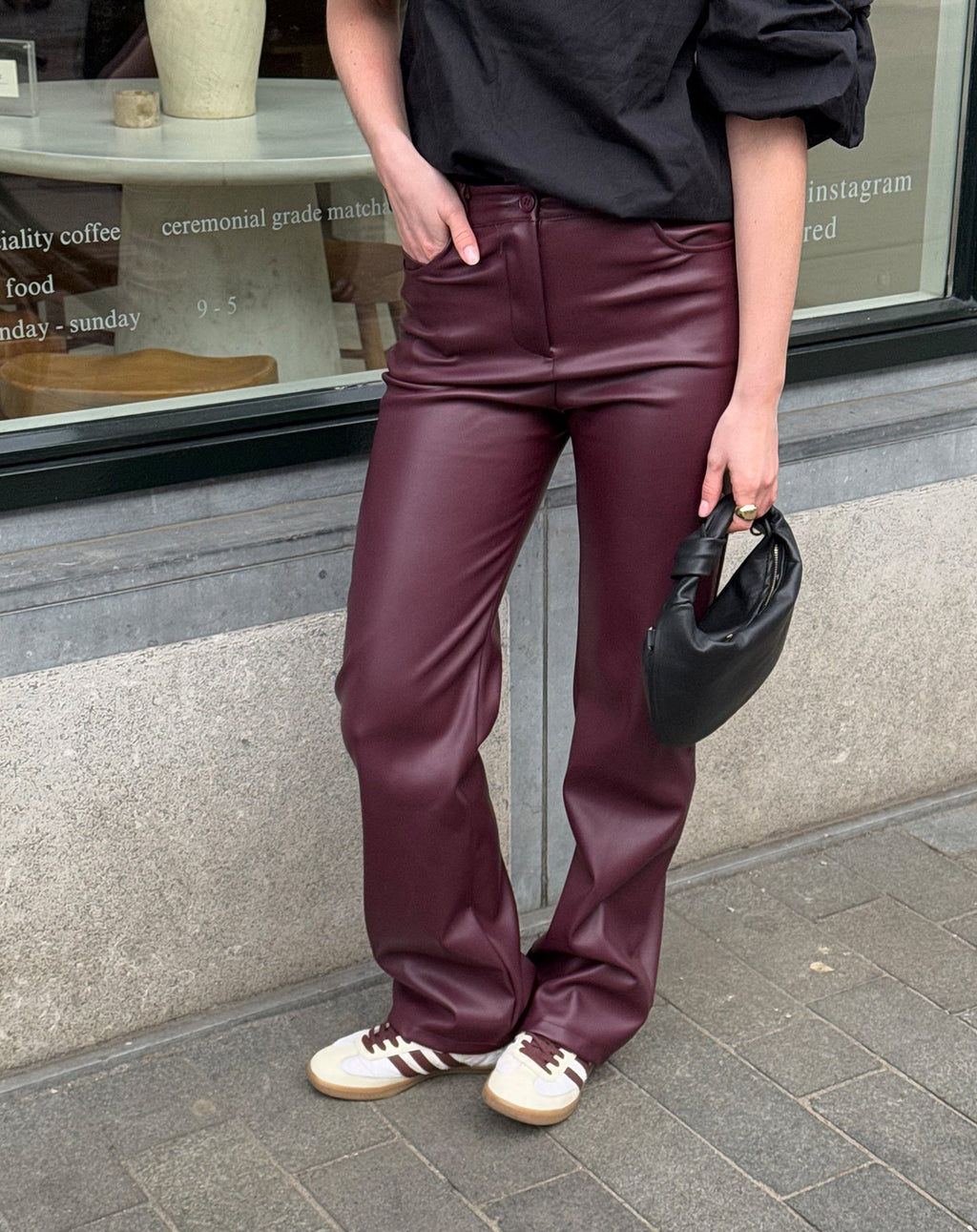 Faux Leather Straight Leg Trousers