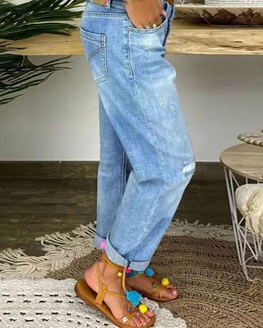 High Waist Distressed Jeans