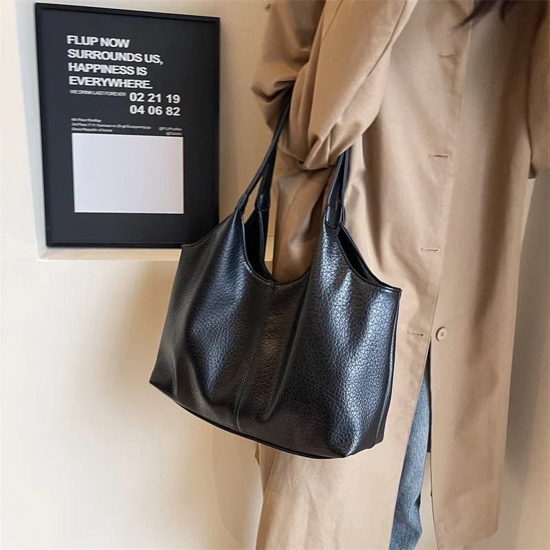 Oversized Slouchy Vegan Leather Shoulder Tote Bag
